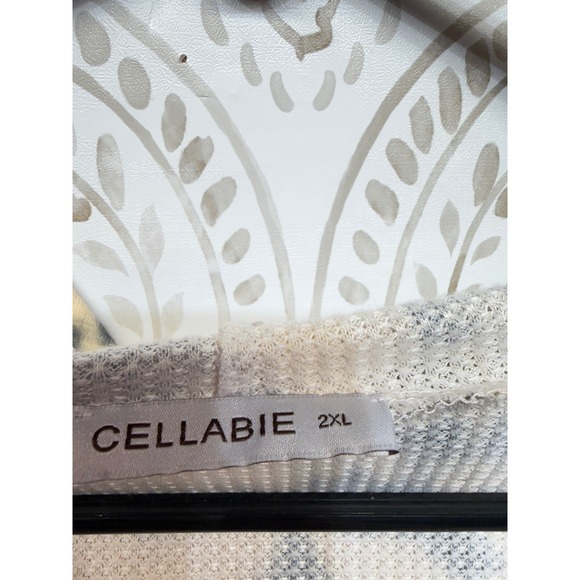 CELLABIE Waffle Knit Hoodie Womens 2XL Yellow Tie Dye Thermal Pullover Top - Picture 3 of 7